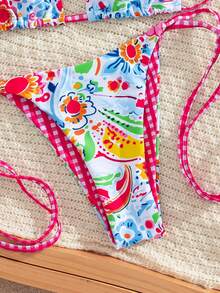 Sultry Sol Bộ bikini hai mảnh mùa hè dành cho nữ, áo cổ yếm phối màu tương phản tươi mát kết hợp với quần bơi buộc dây bên hông, gợi cảm và quyến rũ, phù hợp cho phái nữ, đồ bơi thời trang cho kỳ nghỉ, tiệc bể bơi. - Nhiều màu - Xem 9