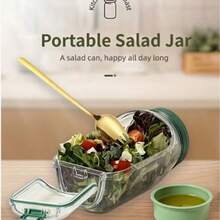 32oz Salad Mason Jar With Side Spout And Leak-Proof Lid, Microwave, Dishwasher & Fridge , Sealed Salad Container With Condiment Tray, Stackable Design, Great For Meal Prep, Lunch & Dinner - Multicolor - View 4