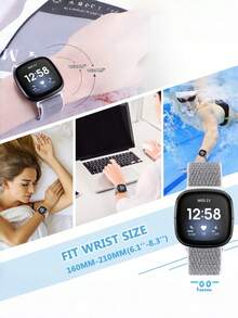 chinbersky 尼龙环形表带，兼容 Fitbit Versa 2、Fitbit Versa Lite、Fitbit Versa Band，柔软可调节透气替换表带，男女通用 - For Versa 2 - 查看 4