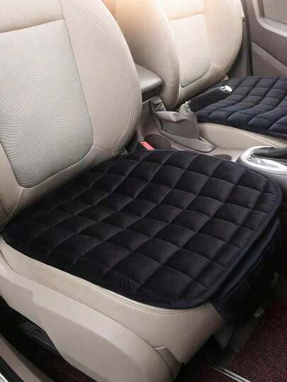 1 Pc Open Back One-Piece Car Seat Cushion, Plush Memory Wire Fabric, Non-Slip Base With Storage Bag, Universal For All Vehicles