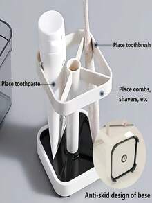 Toothbrush Holder With Cup, Suitable For Ordinary Toothbrush, Can Store Toothpaste, Three Teeth Brush And Toothpaste Holder, Suitable For Electric Toothbrush, Dental Floss, Razor Countertop Storage - White - View 6