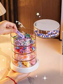 1 件儿童多层旋转发饰收纳盒，透明抗氧化女童发带和发夹收纳盒 - 彩色 - 查看 3