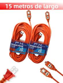 Cable de extensión doméstico de 15 m, cable de extensión de alimentación con enchufe, 3 tomas, adecuado para herramientas eléctricas pesadas y viajes - Tipo de Enchufe A USA (110-127V) - Ver 2
