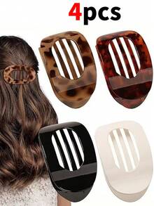 1pc/4pcs Set Colorful Leopard Print Flat Round Hair Clips, Non-Slip Alligator Clips, Arched Design, Retro Minimalist Women Hair Accessories, Hair Clips, Hair Claws, Hair Pins, Hair Barrettes, Head Accesssories - Multicolor - View 1