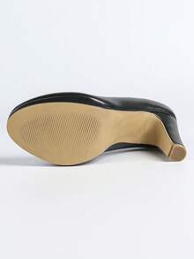 Giày cao gót công sở nữ, màu đen, mũi tròn, kiểu dáng slip-on, đế dày, phù hợp đi làm. - màu đen - Xem 10