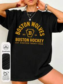 Áo thun nữ cỡ lớn Lozo 81 cổ tròn tay ngắn, kiểu dáng thường ngày mùa hè, thích hợp phối cùng áo phông, quà tặng cho người hâm mộ, áo thun dành cho tín đồ khúc côn cầu trên băng, áo thun Boston màu đen. - màu đen - Xem 2