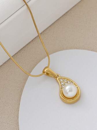 1pc Stainless Steel Pearl Flower Necklace, Unique Design, High-End Fashionable Choker Necklace