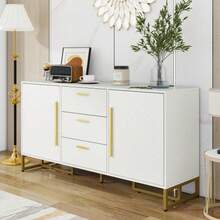 Elegant Black  -Patterned Sideboard With 2 Doors And 3 Drawers, Suitable For The Dining Room, Kitchen And Living Room. - 白色 - 查看 2