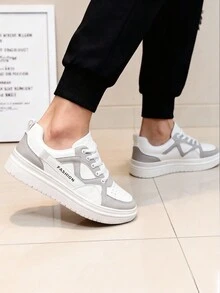 Zapatos deportivos para hombre, zapatos deportivos con bloques de color para hombre, zapatos casuales para hombre, zapatos deportivos para estudiantes, zapatos con cordones antideslizantes multifuncionales, adecuados para la escuela, los desplazamientos y el uso diario. - Gris blanco - Ver 4