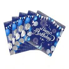 20pcs/25pcs/40pcs/50pcs/60pcs Happy Birthday Napkins, Royal Blue And Silver Birthday Decorations Disposable Napkins, Unisex Birthday Shower Picnic Cocktail Party Supplies - Multicolor - View 11