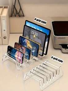 1pc Transparent Acrylic Desktop Phone Case Holder, Multi-Layer Acrylic Desktop Phone Case Display Rack, 1pc Phone And Tablet Storage Box, Multi-Device Storage Box, Practical Tablet Stand, Electronics Storage Box, Desktop Phone Charging Holder, Transparent Compartments, Acrylic Material, Easy To Organize, Large Capacity, Stable Base - Multicolor - View 2