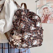 Sanrio 三丽鸥Hello Kitty豹纹双肩包，大容量美观旅行背包，Y2K棕白图案双肩包带挂饰，耐用轻便大学书包 - 彩色 - 查看 10