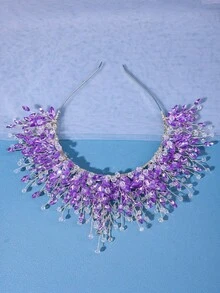 1件水晶紫色发箍公主生日皇冠，深色正式礼服哥特式头饰，新娘水钻婚礼发饰，派对节日装饰 - 紫色 - 查看 5