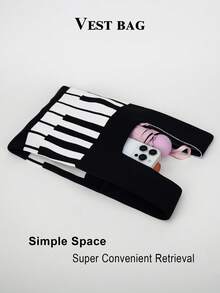 迷你轻便可折叠可爱蓝色树脂镂空透气撞色针织手提包腕包，适合度假、拍照、上学等场合，女士适用 - 黑與白 - 查看 5