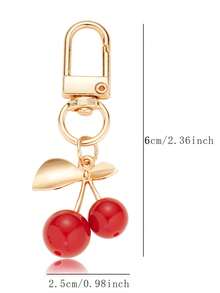 1 Peça Chaveiro Pingente de Cristal em Formato de Cereja, Chaveiro de Cereja Brilhante com Clipe, Acessórios de Resina Brilhante e Metal, Chaveiro Unissex, Encantos de Carteira e Bolsa. Adequado para Carteiras e Bolsas Femininas, Presentes e Lembranças do Dia dos Namorados, Acessórios de Carro, Encantos de Bolsa e Pendentes de Mochila. - Multicolorido - Visão 3
