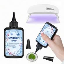 UV树脂300克 - 晶莹剔透、坚硬透明、快速固化的太阳能活化树脂套装，透明、低气味UV树脂，适用于工艺装饰（100克*3） - 淺藍色 - 查看 4