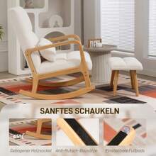 Rocking Chair With Footrest, Rocking Chair With Fleece Cover, Armrests, High Back, Wooden Glides, Upholstered Rocking Chair, Reclining Chair, Nursing Chair For Living Room, Bedroom, White - Apricot - View 4