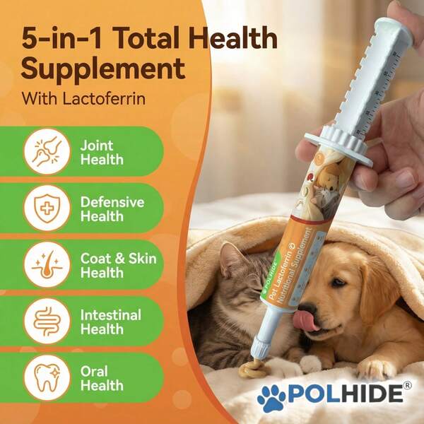 POLHIDE 30ml Lactoferrin Nutritional Supplement For Dogs & Cats,Rich In Ginseng Root,Astragalus Slices,Reishi Mushroom,Fish Oil Capsules,Goji Berries,Herbs Ingredients,Chicken Flavor,Joint/ Defensive/Coat/Skin/ Intestinal/Oral Health,All Ages