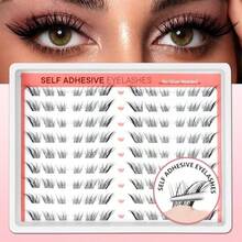 Fox Eyelash Clusters Cat Eye Wispy Lash Clusters Pre Glued Self Adhesive Eyelashes Natural Color Individual Lashes Left Right DIY False Eyelashes - 黑色 - 查看 2