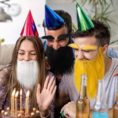 1 Bộ ria mép giả và lông mày tự dính, râu giả kiểu ông già, thích hợp cho lễ hội hóa trang, tiệc tùng, phụ kiện cosplay.