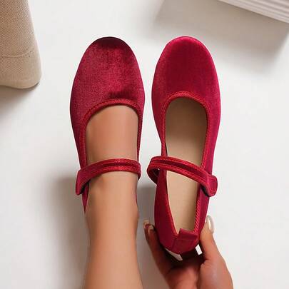 Zapatos planos de mujer de unicolor con punta redonda, bailarinas planas ligeras y de suela blanda con cierre deslizante, zapatos de uso diario, clásicos y atemporales