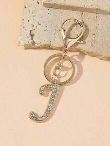 1pc Women's Fashion A-Z Letter Decorated Chain Pendant Keyring Wallet Handbag Charm - 銀色 - 查看 4