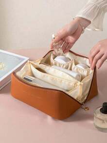 1个多功能旅行化妆包，大容量多层化妆包，PU皮革防水化妆包，女士旅行洗漱包，轻便洗漱化妆品收纳包，化妆品收纳袋，旅行和居家化妆品收纳包 - 彩色 - 查看 7