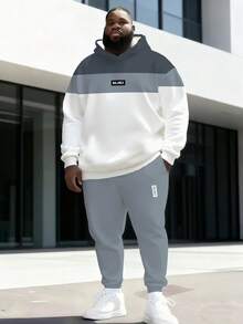Blue Striped Ombre Plus Size Men's Pullover Sweatshirt Set, Spring/Autumn Sports 2-Piece Outfit Fashionable Light Color Contrast Print Pullover Pullover Sweatshirt Set - Multicolor - View 6