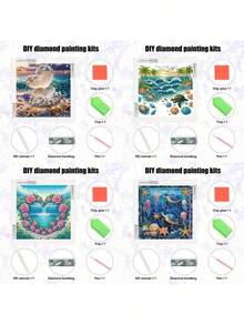 1 Set 5D DIY Diamond Painting Kit - Romantic Seascape, Waterfall, Starfish, Turtle Patterns, Partial Diamond Crystal Canvas, Frameless Mosaic Craft, Suitable For Home Office Decor - Multicolor - View 7