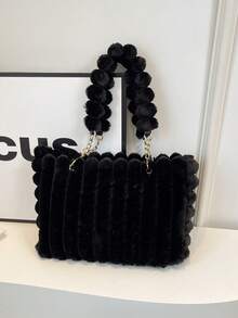 新款蓬松大容量单肩包，时尚大容量通勤包，秋冬季百搭女士腋下包 - 黑色 - 查看 1