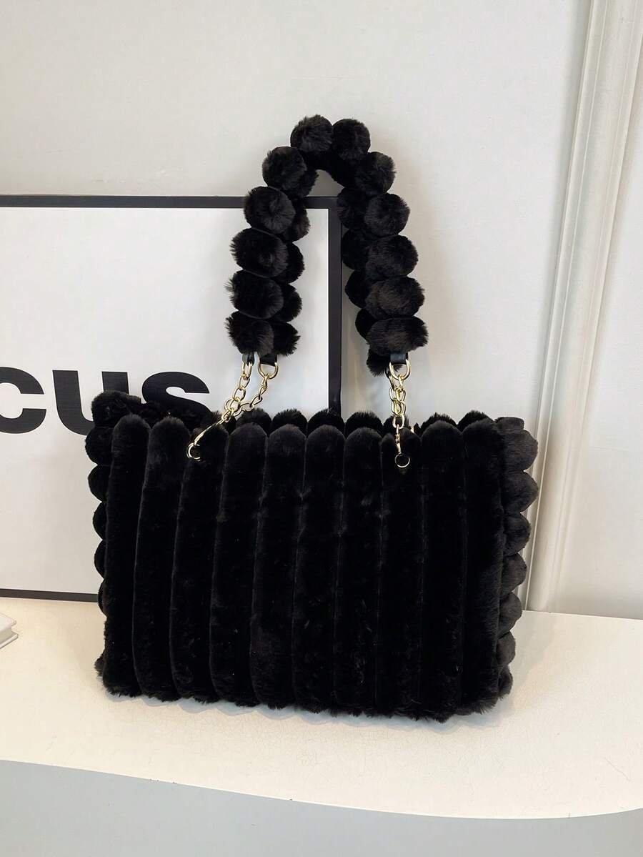 新款蓬松大容量单肩包，时尚大容量通勤包，秋冬季百搭女士腋下包 - 黑色 - 查看 1