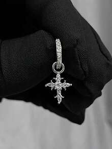 1pc Hip Hop Rhinestone Cross Pendant Earring - Multicolor - View 7