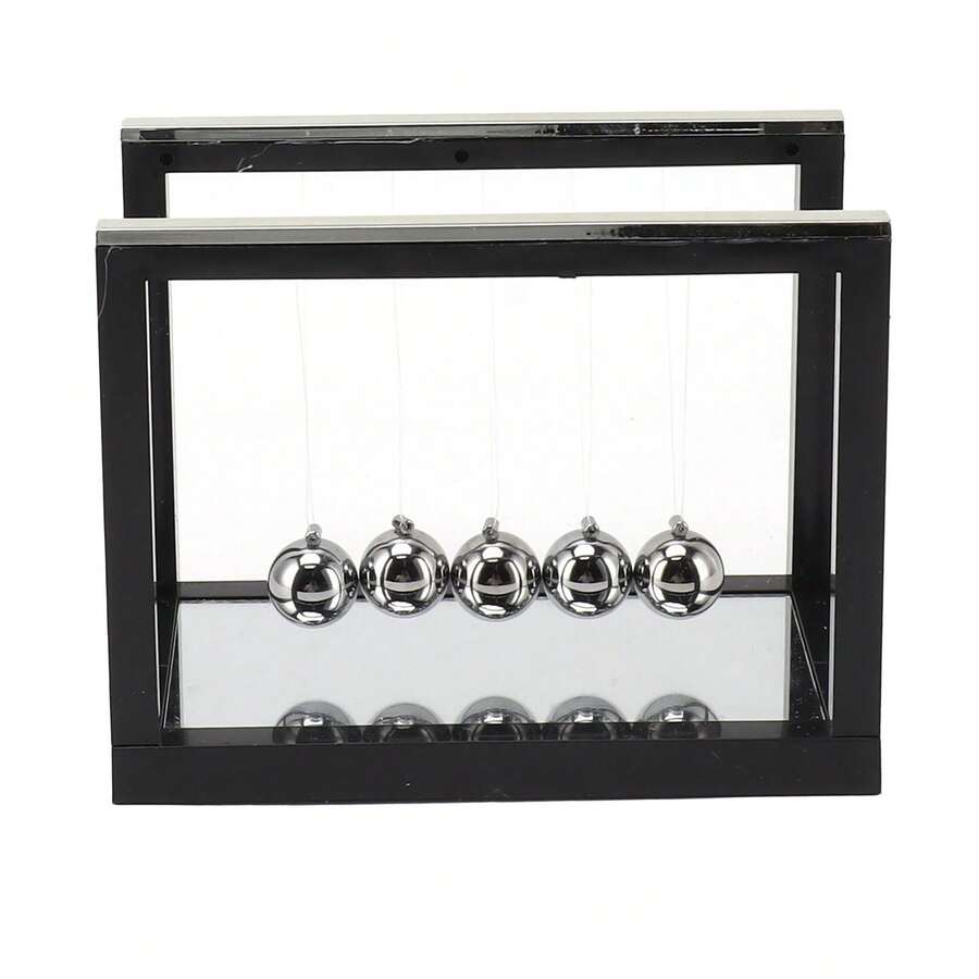 Stainless Steel Newton Cradle Balance Balls With Mirror Base For Stress Relief, Desktop Toy, Physical Science Decoration For Home, Office And Desk. - màu đen - Xem 1