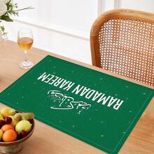 1pc/4pcs/6pcs Arabic Calligraphy & Plaid Pattern Linen Placemats, Ramadan Blessings, Ramadan Gifts, Ramadan Decor, Islamic Holiday Decoration, Suitable For Dining Table, All Seasons, Washable, Home Decor, Table Mats, Coasters, Kitchen Dining Mats, Indoor Outdoor Party Decoration, Ideal Gift - Multicolor - View 7