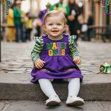 Newborn Baby Girl Carnival Gras Outfit Mask Embroidery Long Sleeve Ruffle Romper Top Infant Skirt Set Little Girl Overall Dress. My 1st Mardi Gras Baby Boy Girl Carnival Outfit, Mardi Gras Baby Girl Outfits 0-18Months (Purple) - 綠色 - 查看 6