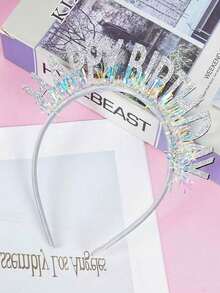 1/5pcs Happy Birthday Headband, Shiny Sequin Silver Hair Hoop, Suitable For Birthday Party, Party Supplies, Party Hat, Photo Props - Silver - View 4