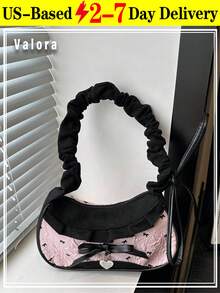 Cute Plaid Shoulder Bag For Women, Stylish Crossbody Bag With Lace And Denim Design, Korean Fashion Kawaii Mini Handbag , Small Square Purse For Commuting Soft Shoulder Strap  Birthday Gift Valentine's Day Gift - 彩色 - 查看 12