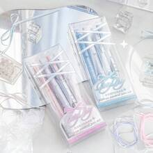 4 piezas de bolígrafos de gel con diseño de cinta estilo ballet, tinta negra de 0.5 mm, diseño antideslizante de cinta, agarre ligero, secado rápido y escritura suave, adecuado para tomar notas de clase, práctica de exámenes, diarios y uso diario (estilo aleatorio) - Multicolor - Ver 3