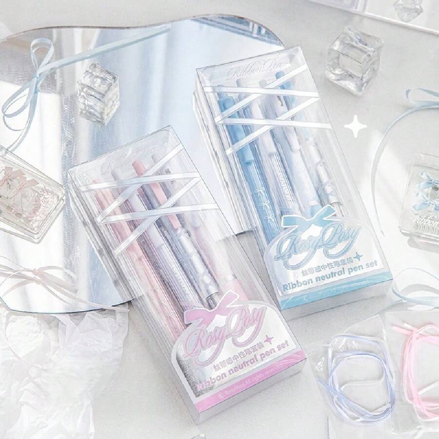 4pcs Ballet-Style Ribbon Gel Pens, 0.5mm Black Ink, Non-Slip Ribbon Design, Airy Grip, Quick-Drying And Smooth Writing, Suitable For Class Notes, Exam Practice, Journaling And Everyday Use (Random Style) - Multicolor - View 1