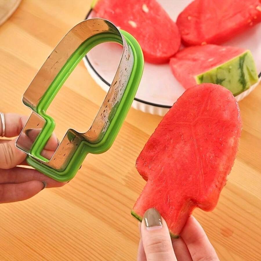 1pc Stainless Steel Watermelon Slicer And Ice Pop Mold - Simple Manual Fruit Slicer With Green Handle, No Electricity Needed, Ideal For Summer Snacks And Parties, Food- Design, Watermelon Slicer And Chopper, Party Snack Prep, Easy To Clean Material - Multicolor - View 1