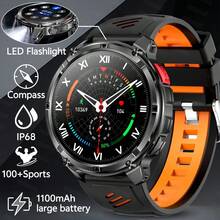 KENPANG 2026新款男士户外运动智能手表，1.7英寸大触摸屏，1100mAh超大电池，强光LED手电筒，双色表带，合金机身，蓝牙通话，指南针，运动轨迹追踪器，IP68级防水，兼容iOS和安卓系统 - 彩色 - 查看 18