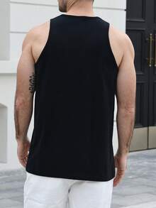 singbulk Men's Cotton Comfy Sleeveless With Beach Palm Trees Print Casual Tank Tops - màu đen - Xem 2