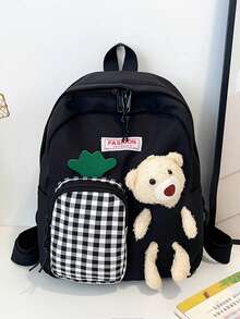 1pc New Simple Cartoon Backpack, Casual And Minimalist Design, Zippered, Adjustable Shoulder Straps, Suitable For School, Travel, Easily Holds Everyday Essentials, A Versatile Piece, A Fashion Favorite, Suitable For Various Styles And Occasions, Extremely Adaptable. - Cartoon Bear Backpack - View 12