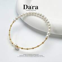 Da'ra 1pc S925 Silver 4-5mm Cultured Pearl Adjustable Bracelet, Suitable For Women's Daily Wear - White - View 3