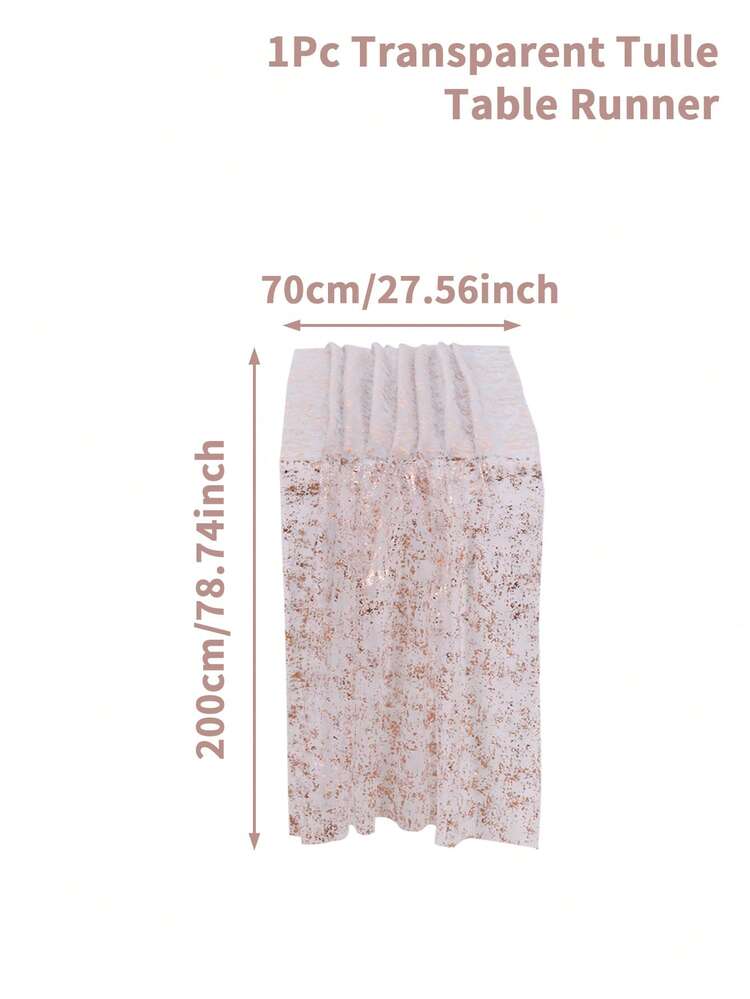 1条黑色/白色金色薄纱桌旗，尺寸200*70厘米/78.7*27.6英寸，闪光金属箔透明薄纱，适用于餐桌、婚礼、周年纪念、节日、生日等场合，可用于家居和派对装饰。 - 白金 - 查看 6