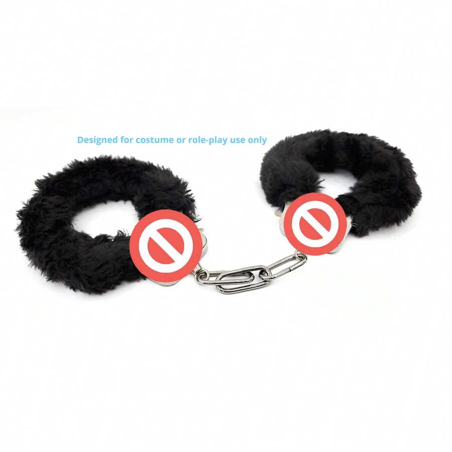 JASINCESS 1 Pcs  Party    Stainless Steel    Plush Handcuff   Fuzzy Handcuffs Halloween Cosplay Props - màu đen - Xem 1