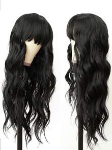 Peluca larga rizada y ondulada con flequillo, peluca sintética amigable para principiantes, resistente al calor, elegante para uso diario, pelucas para mujeres (colores de cabello: negro, marrón) - Multicolor - Ver 8
