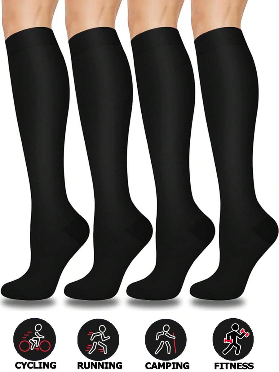 4 Pairs Multi-Color Compression Socks | Elastic Non-Slip | Breathable Comfortable | High Support For Travel/Sports | Suitable For Daily/Office Wear - Multicolor - View 1