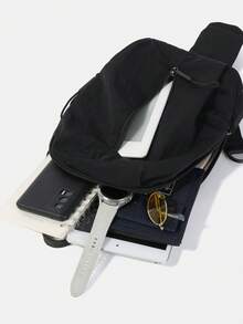 Premium Fashion Men's Sling Bag, Casual Printed Shoulder Bag, Small Coin Purse, Travel Holiday Gift, Men's Vacation Gift, Winter Outdoor Student Cycling Bag, Camping Shoulder Bag, Summer Back To School Shoulder Bag, Spring Study Supplies Wallet, College Backpack Valentine'S Day , Vintage , Valentines Gifts - Black - View 8