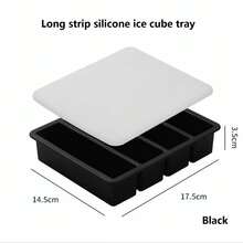 Large Ice Cube Mold, Silicone Ice Tray, Ice Pop Maker, Bar Whiskey Cocktail Collins Ice Cube Tray With Lid - Black  Silicone Ice Cube Tray - 4 Compartments - View 5